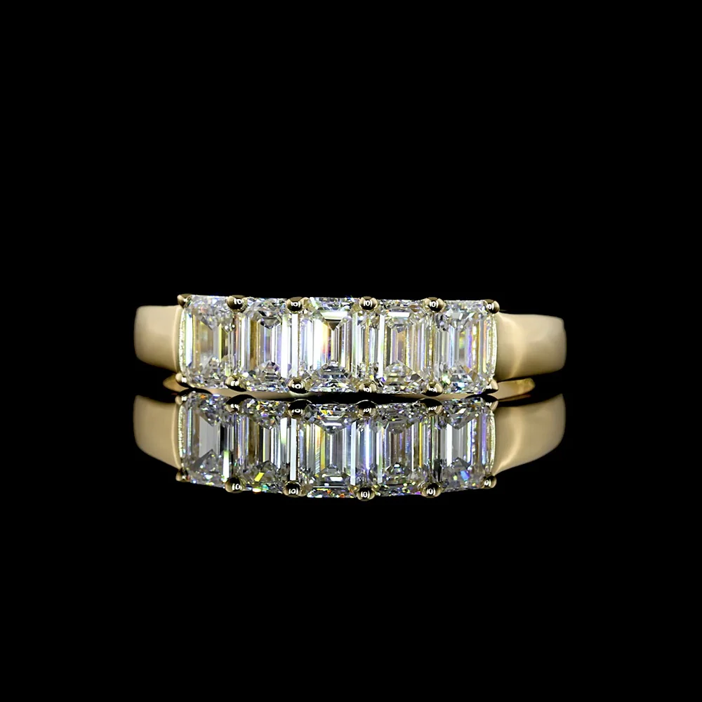 14K Yellow Gold 5-Stone Eternity Band with Emerald Cut Lab Diamonds - 1.00 Carats Total Diamond Weight - Covaloro Fine Jewelry