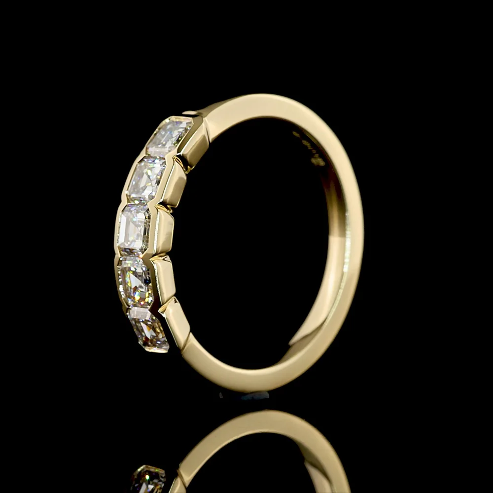 14K Yellow Gold 5-Stone Eternity Band with Half-Bezel Set Asscher Cut Lab Diamonds - 1.09 Carat Total Weight, E-F Color VS1 Clarity - Covaloro Fine Jewelry - Image 4