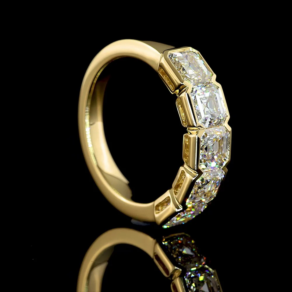 14K Yellow Gold 5-Stone Eternity Band with Half-Bezel Set Asscher Cut Lab Diamonds - 3.11 Carat Total Diamond Weight - Covaloro Fine Jewelry - Image 3
