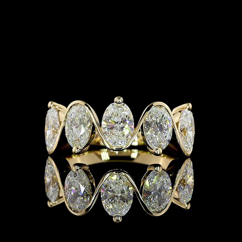 14K Yellow Gold 5-Stone Eternity Band with Half Bezel Set Oval Cut Lab Diamonds - 2.63 Carat Total Weight - Covaloro Fine Jewelry