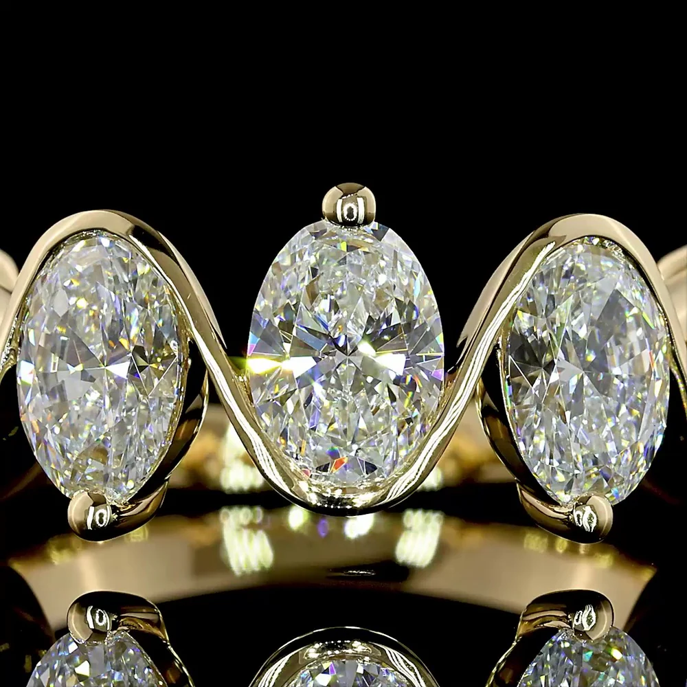 14K Yellow Gold 5-Stone Eternity Band with Half Bezel Set Oval Cut Lab Diamonds - 2.63 Carat Total Weight - Covaloro Fine Jewelry - Image 2