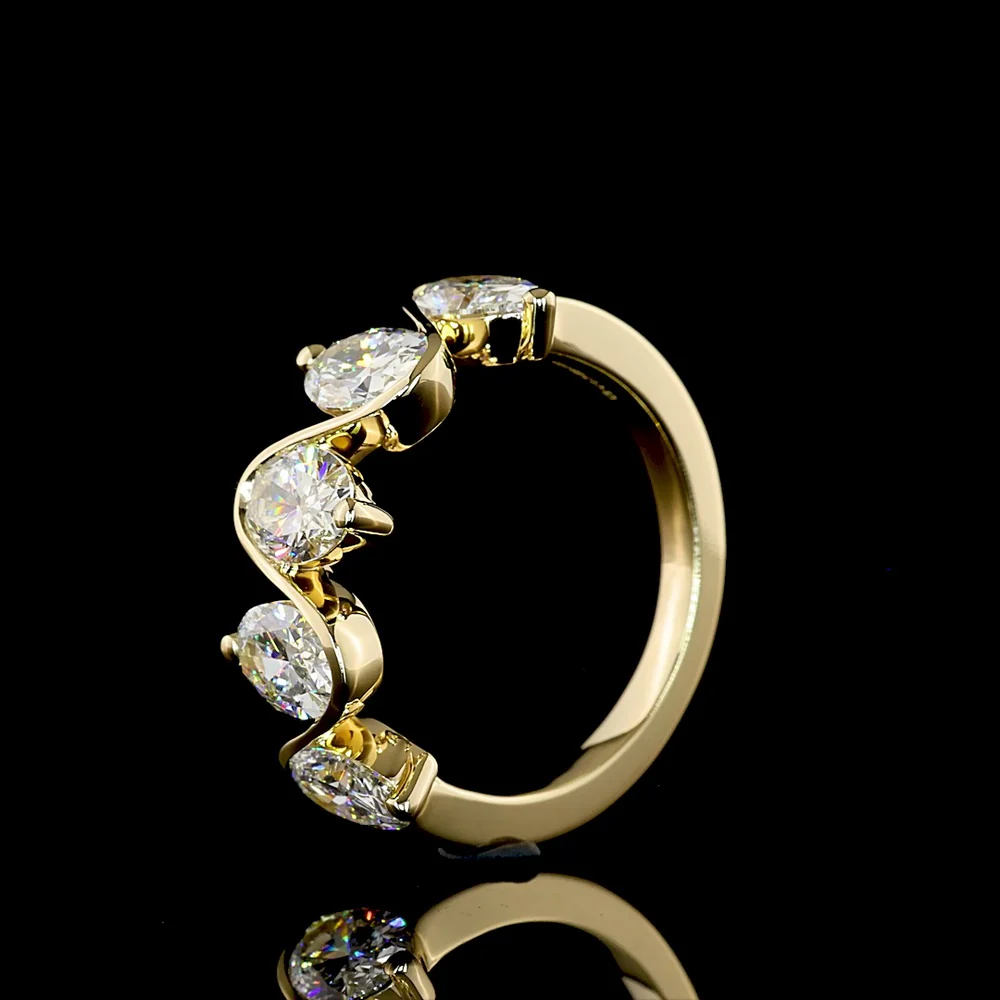 14K Yellow Gold 5-Stone Eternity Band with Half Bezel Set Oval Cut Lab Diamonds - 2.63 Carat Total Weight - Covaloro Fine Jewelry - Image 4
