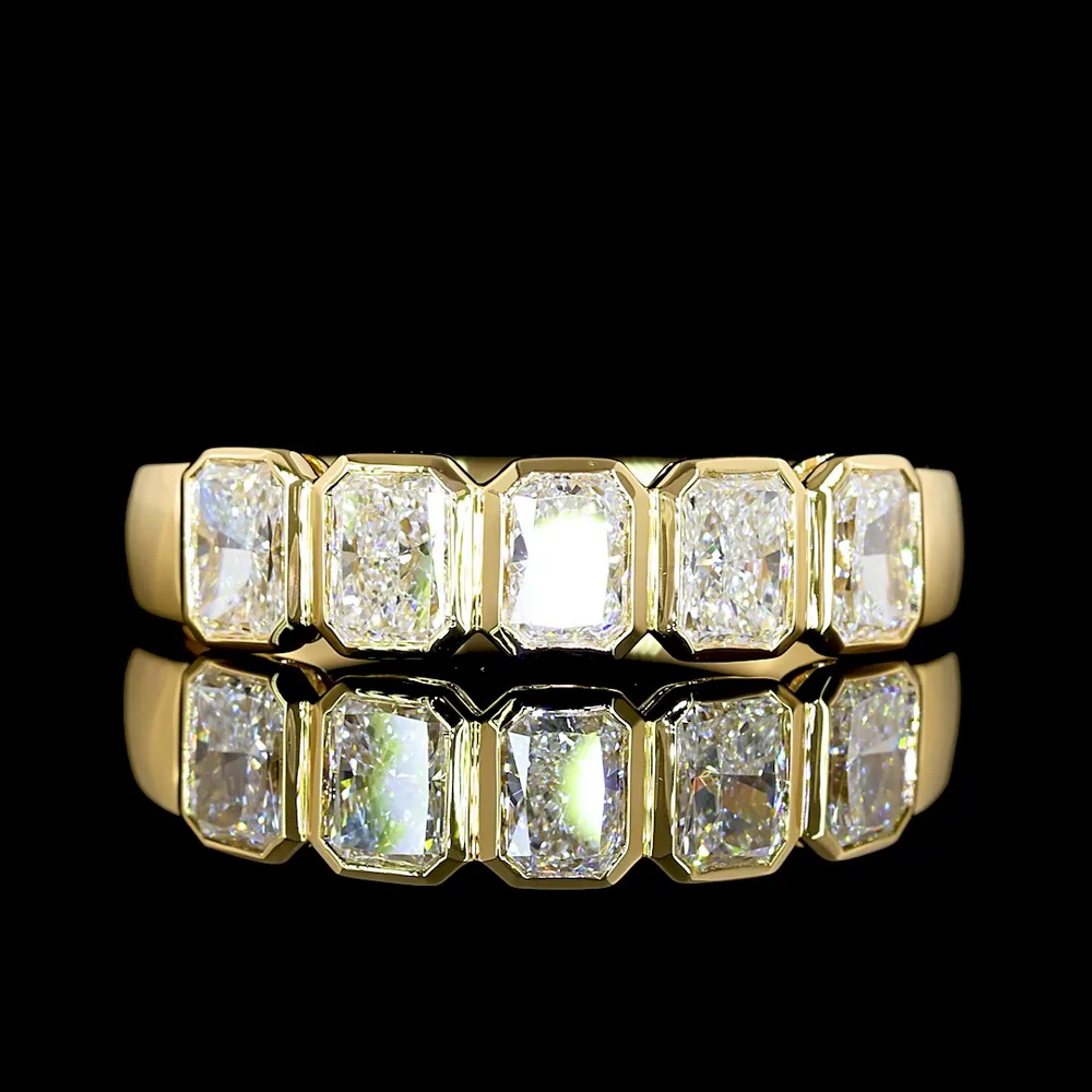 14K Yellow Gold 5-Stone Eternity Band with North-South Bezel Set Radiant Cut Lab Diamonds - 1.05 Carats Total Diamond Weight - Covaloro Fine Jewelry