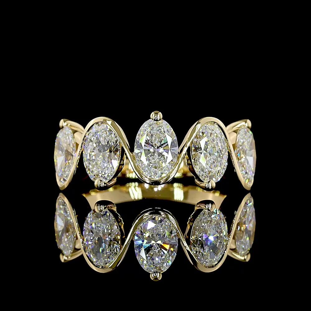 14K Yellow Gold 5-Stone Eternity Band with North-South Oval Cut Lab Diamonds - 2.60 Carats Total Diamond Weight - Covaloro Fine Jewelry
