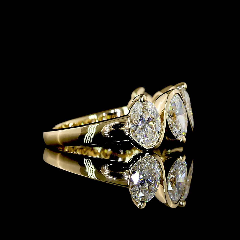14K Yellow Gold 5-Stone Eternity Band with North-South Oval Cut Lab Diamonds - 2.60 Carats Total Diamond Weight - Covaloro Fine Jewelry - Image 2