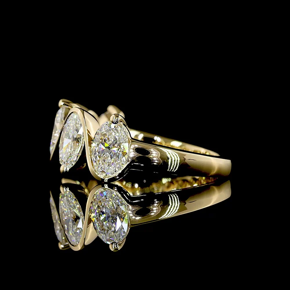 14K Yellow Gold 5-Stone Eternity Band with North-South Oval Cut Lab Diamonds - 2.60 Carats Total Diamond Weight - Covaloro Fine Jewelry - Image 3