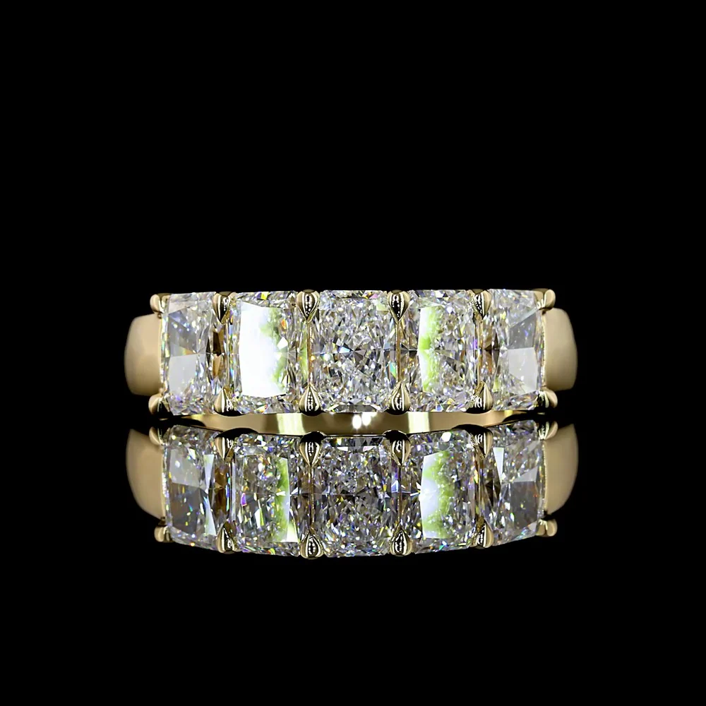 14K Yellow Gold 5-Stone Eternity Band with North-South Set Radiant Cut Lab Diamonds - 2.00 Carat Total Weight, E-F Color, VS Clarity - Covaloro Fine Jewelry