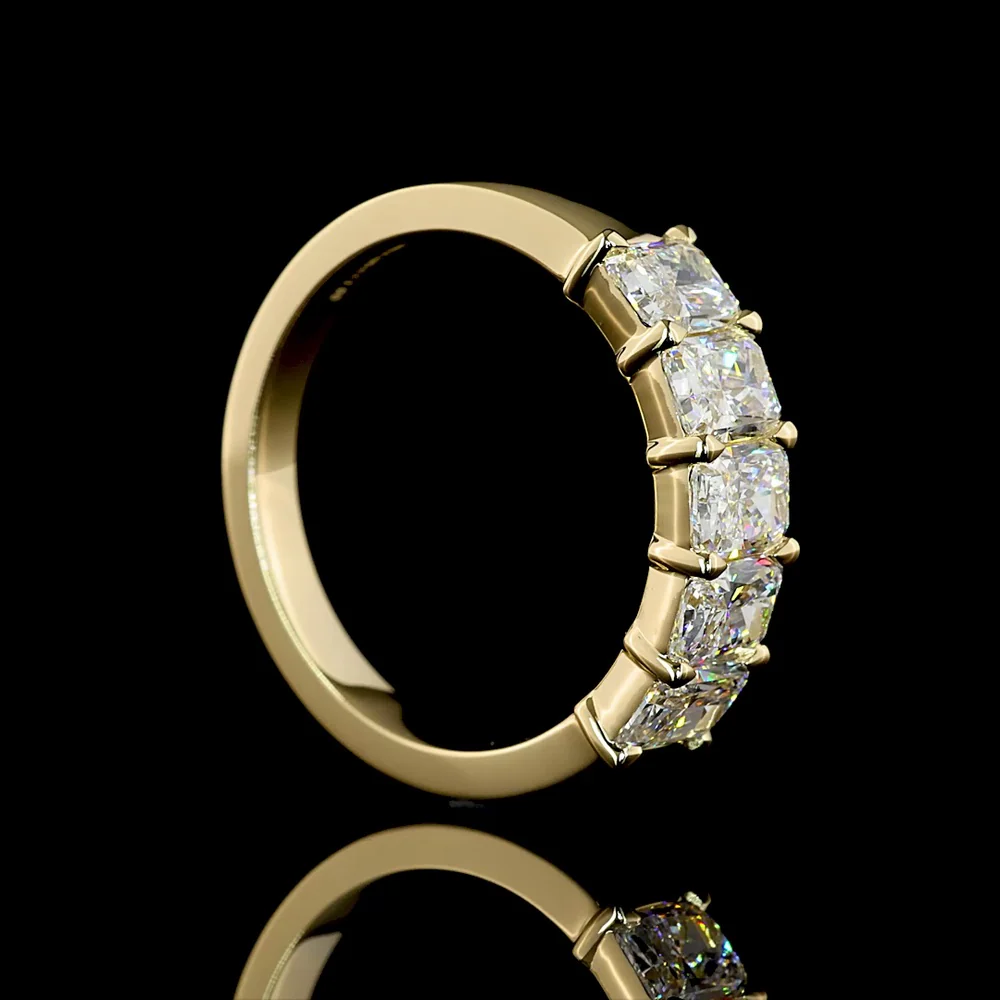 14K Yellow Gold 5-Stone Eternity Band with North-South Set Radiant Cut Lab Diamonds - 2.00 Carat Total Weight, E-F Color, VS Clarity - Covaloro Fine Jewelry - Image 3