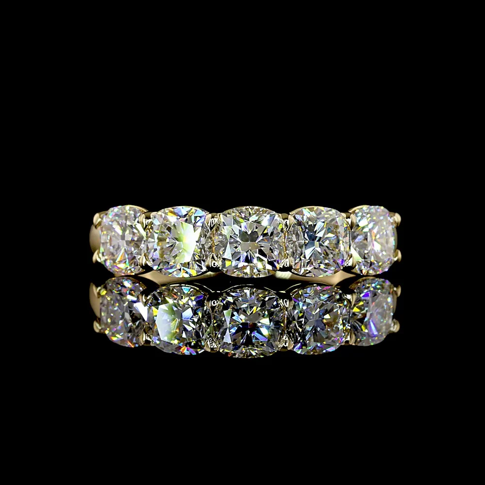 14K Yellow Gold 5-Stone Eternity Band with Square Cushion Brilliant Cut Lab Diamonds - 2.05 Carat Total Weight, E-F VS1 - Covaloro Fine Jewelry