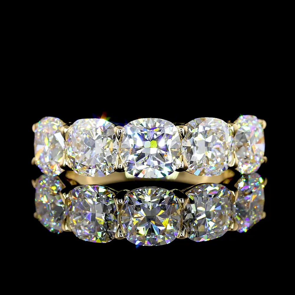 14K Yellow Gold 5-Stone Eternity Band with Square Cushion Brilliant Cut Lab Diamonds - 4.04 Carat Total Weight - Covaloro Fine Jewelry