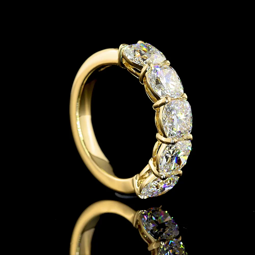 14K Yellow Gold 5-Stone Eternity Band with Square Cushion Brilliant Cut Lab Diamonds - 4.04 Carat Total Weight - Covaloro Fine Jewelry - Image 3
