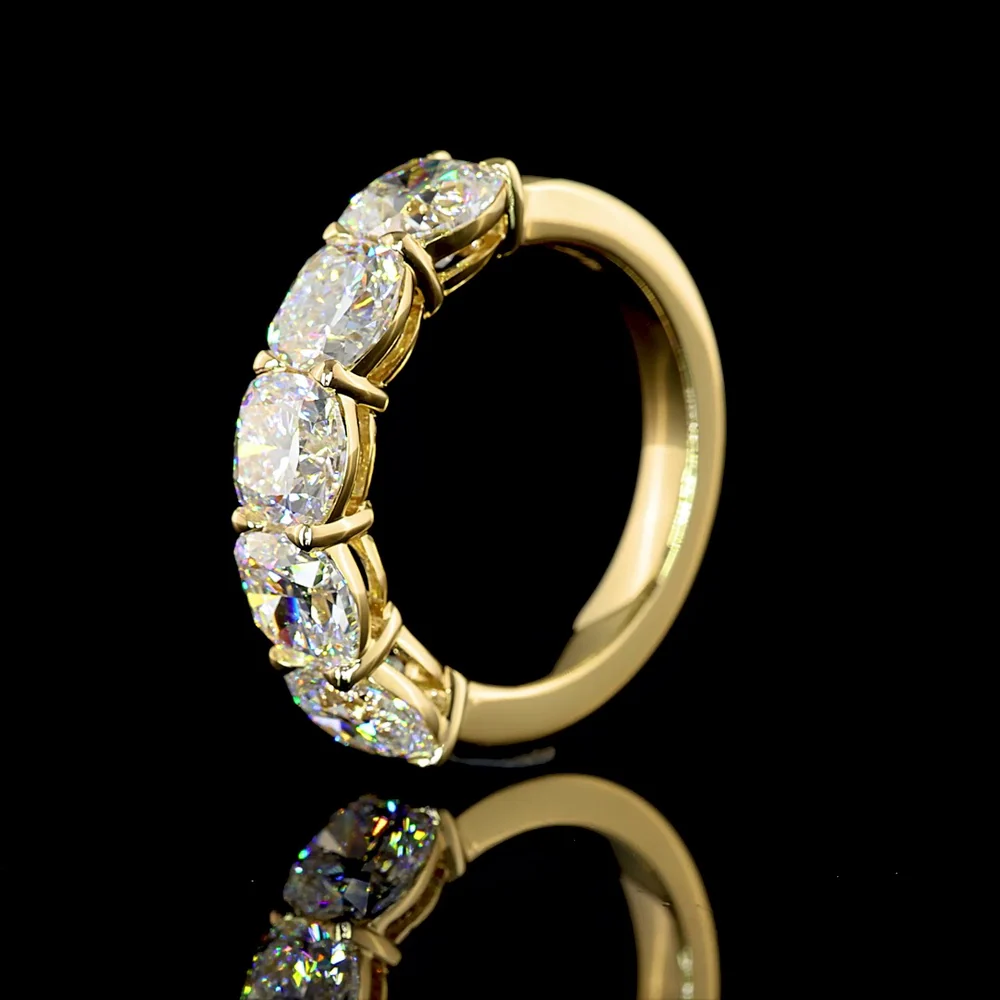 14K Yellow Gold 5-Stone Eternity Band with Square Cushion Brilliant Cut Lab Diamonds - 4.04 Carat Total Weight - Covaloro Fine Jewelry - Image 4