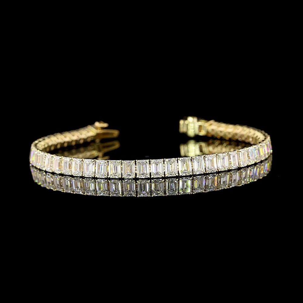 14K Yellow Gold 50-Stone Tennis Bracelet with Emerald Cut Lab Diamonds - E-F Color VS Clarity - 11.85 Carat Total Diamond Weight - Covaloro Fine Jewelry