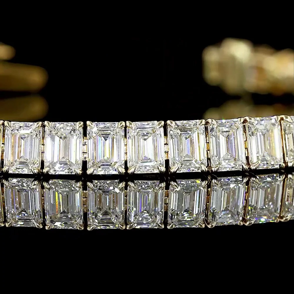 14K Yellow Gold 50-Stone Tennis Bracelet with Emerald Cut Lab Diamonds - E-F Color VS Clarity - 11.85 Carat Total Diamond Weight - Covaloro Fine Jewelry - Image 2