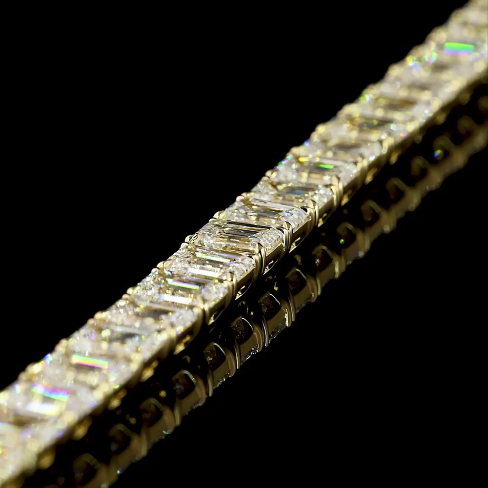 14K Yellow Gold 50-Stone Tennis Bracelet with Emerald Cut Lab Diamonds - E-F Color VS Clarity - 11.85 Carat Total Diamond Weight - Covaloro Fine Jewelry - Image 3
