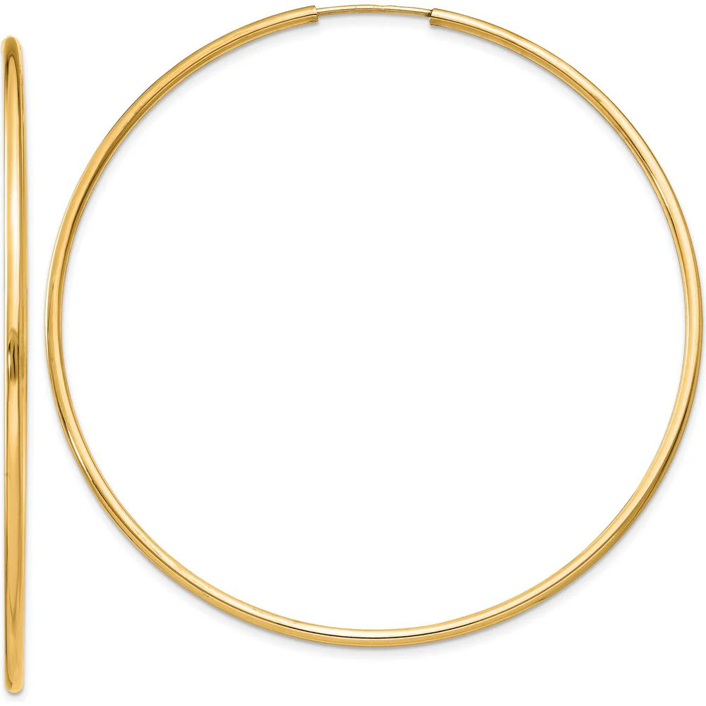 14K Yellow Gold 55mm Polished Endless Hoop Earrings - 1.5mm Thickness by Oro Pregiato