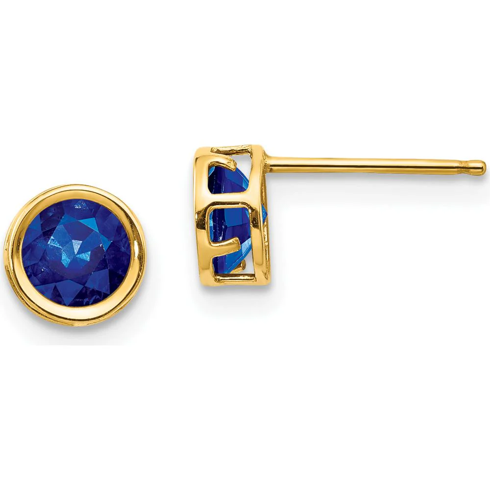 14K Yellow Gold 5mm Bezel-Set Round Sapphire Stud Earrings - 0.70 Carat Total Gem Weight by Oro Pregiato