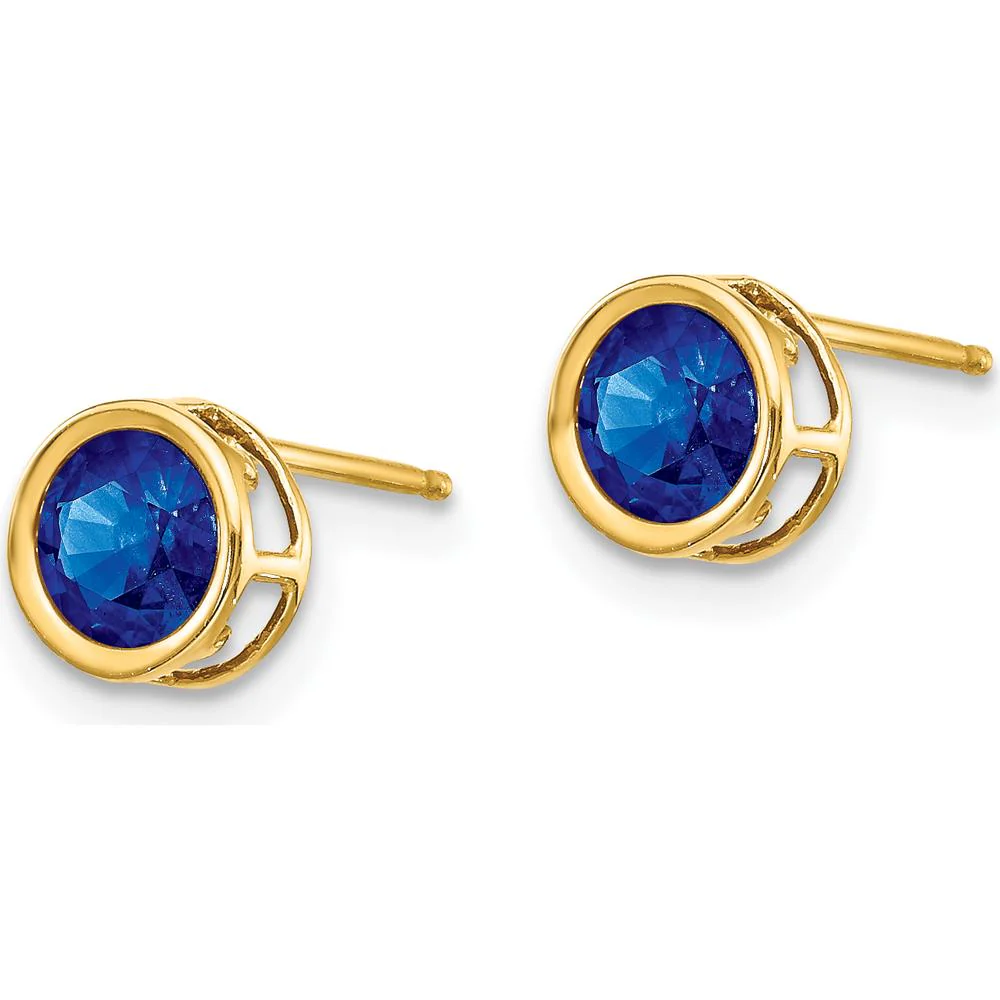 14K Yellow Gold 5mm Bezel-Set Round Sapphire Stud Earrings - 0.70 Carat Total Gem Weight by Oro Pregiato - Image 2