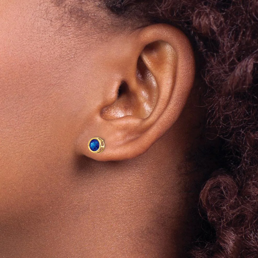 14K Yellow Gold 5mm Bezel-Set Round Sapphire Stud Earrings - 0.70 Carat Total Gem Weight by Oro Pregiato - Image 3