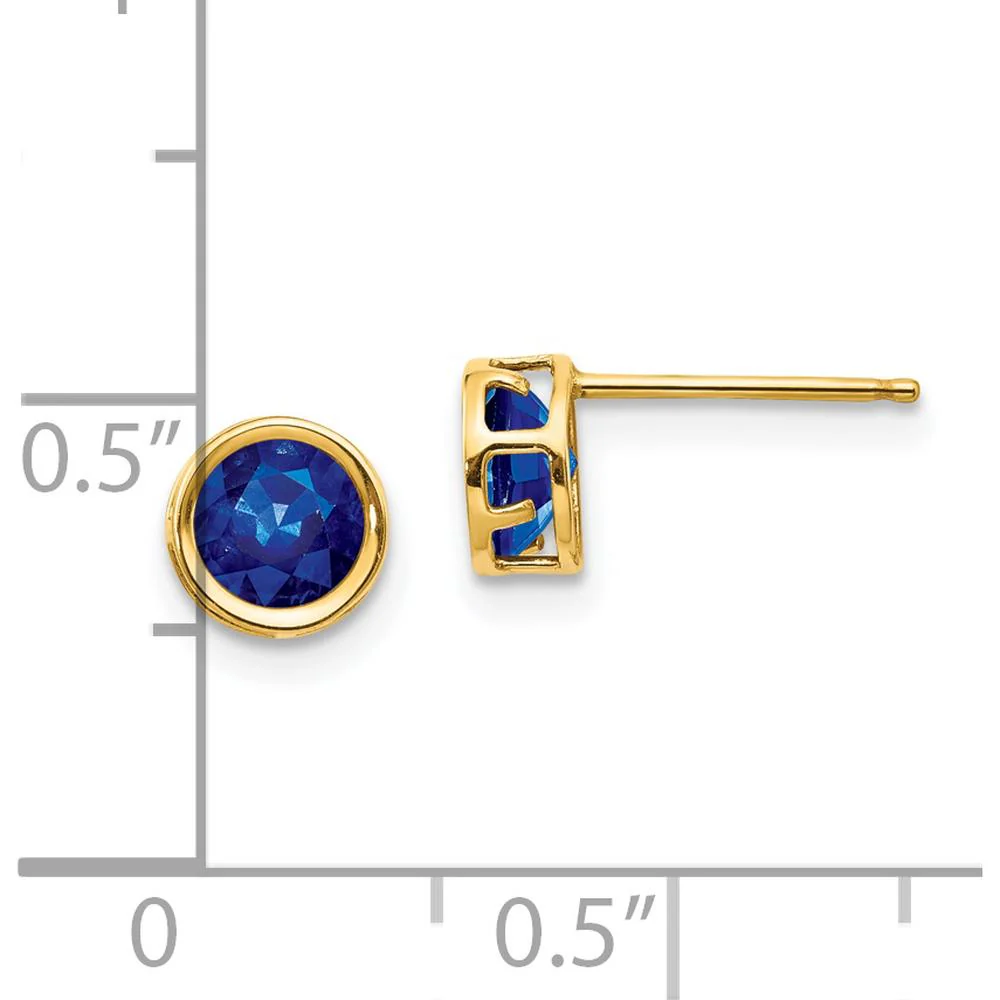 14K Yellow Gold 5mm Bezel-Set Round Sapphire Stud Earrings - 0.70 Carat Total Gem Weight by Oro Pregiato - Image 4