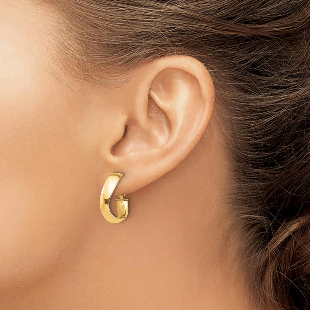 14K Yellow Gold 5mm Wavy Omega Back Hoop Earrings - Polished Finish by Oro Pregiato - Image 3