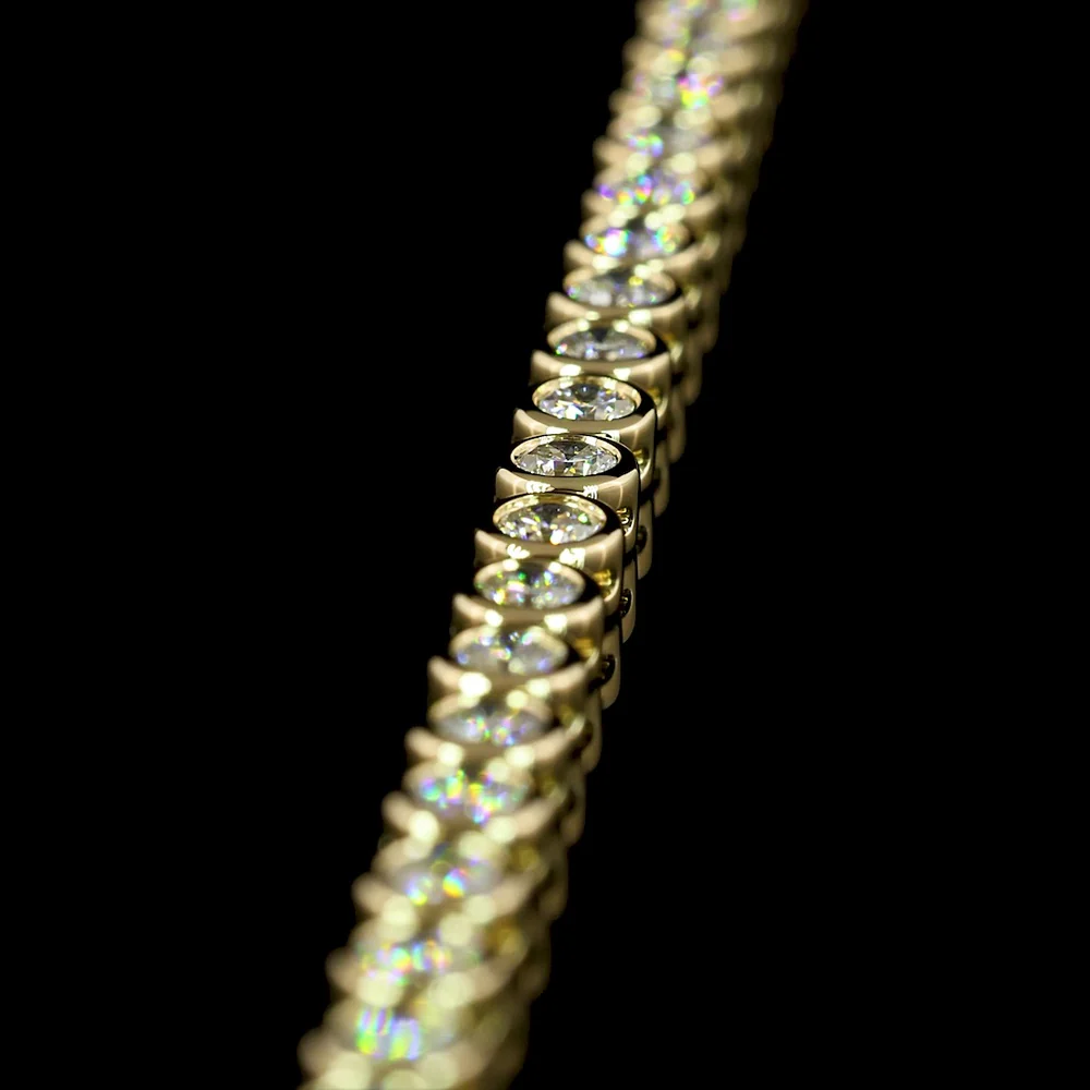 14K Yellow Gold 6.09 Carats Tennis Necklace with Bezel Set Round Lab Diamonds - 117 Stones, E-F Color, VS Clarity - Covaloro Fine Jewelry - Image 3