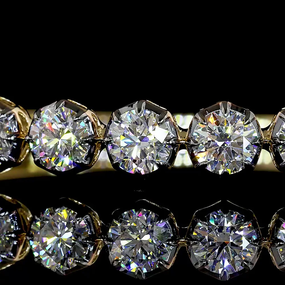 14K Yellow Gold 6.62 Carat Lab-Grown Diamond Bangle with Black Rhodium Prong Setting - 13 Round Brilliant Cut E-F VS1 Diamonds - Covaloro Fine Jewelry - Image 2