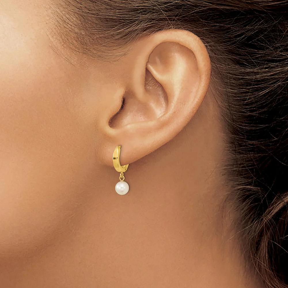 14K Yellow Gold 6-7mm Round Akoya Pearl Hoop Dangle Earrings by Monteluci Fine Jewelry - Image 3