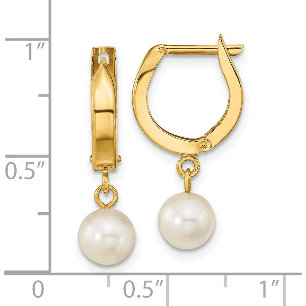 14K Yellow Gold 6-7mm Round Akoya Pearl Hoop Dangle Earrings by Monteluci Fine Jewelry - Image 4