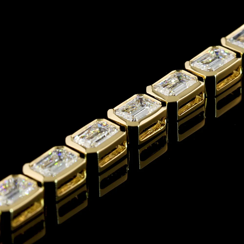 14K Yellow Gold 6.85 Carat East-West Bezel Set Emerald Cut Lab Diamond Tennis Bracelet with 35 Stones - Covaloro Fine Jewelry - Image 4
