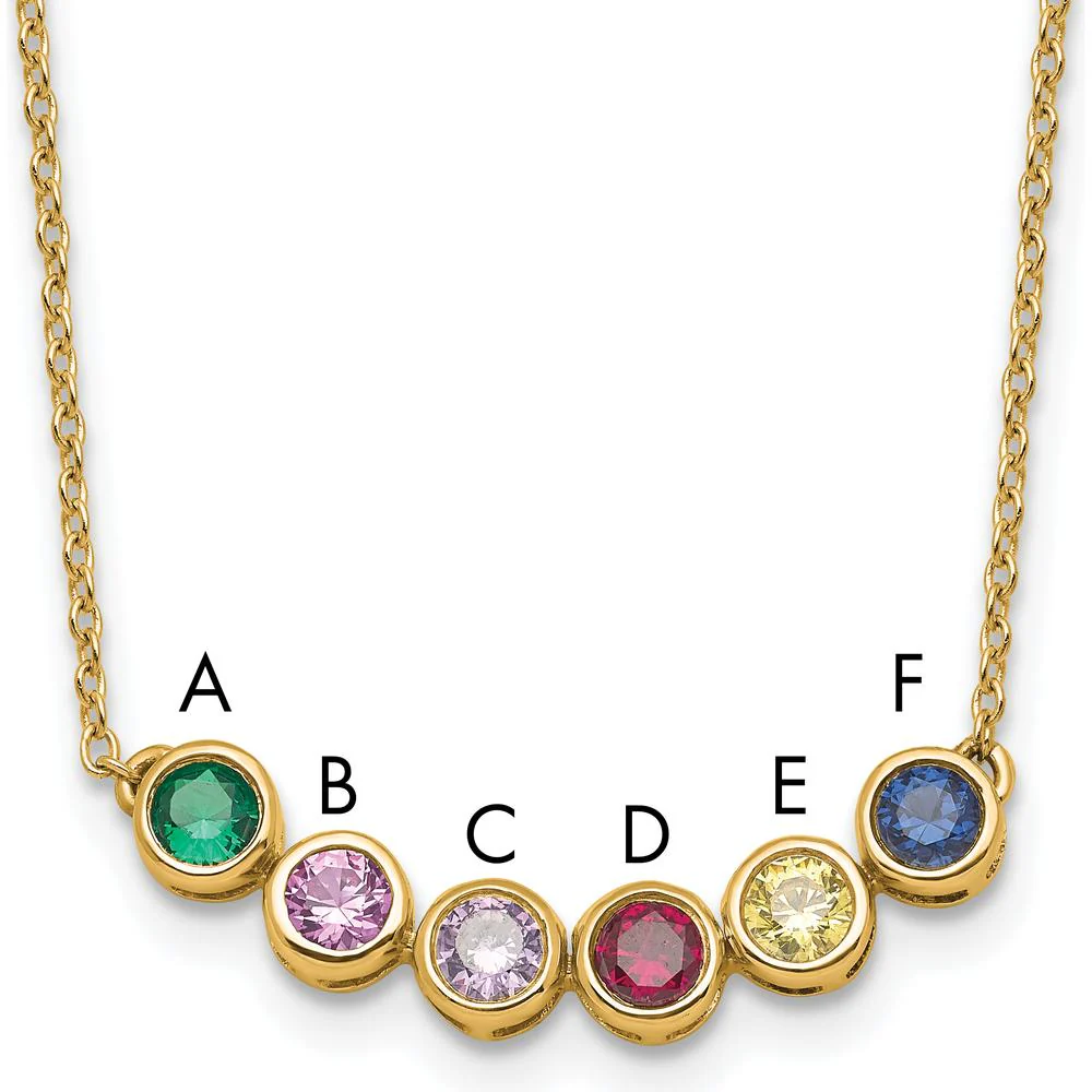 14K Yellow Gold 6 Family Birthstone Necklace with Bezel-Set Gemstones by Oro Pregiato - Image 2