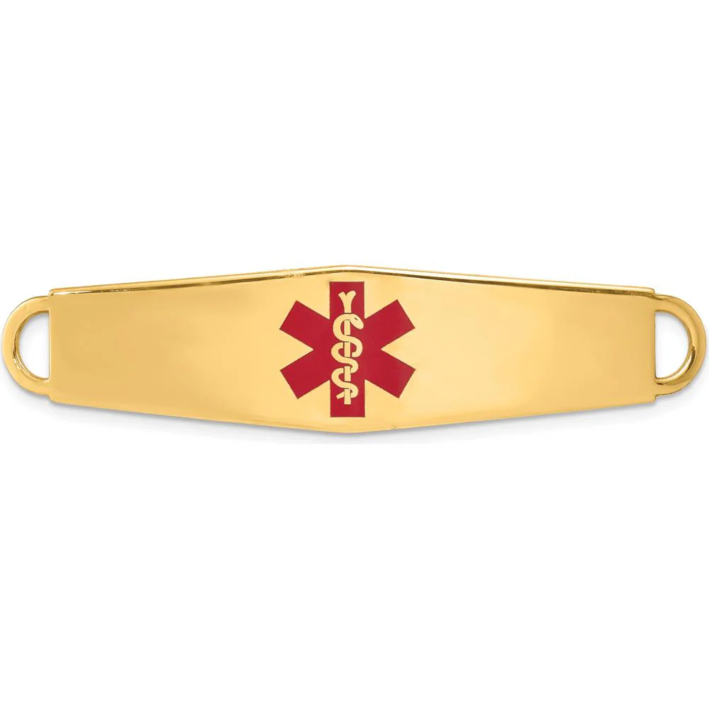 14K Yellow Gold 60.5mm Red Enameled Medical ID Plate Charm by Oro Pregiato