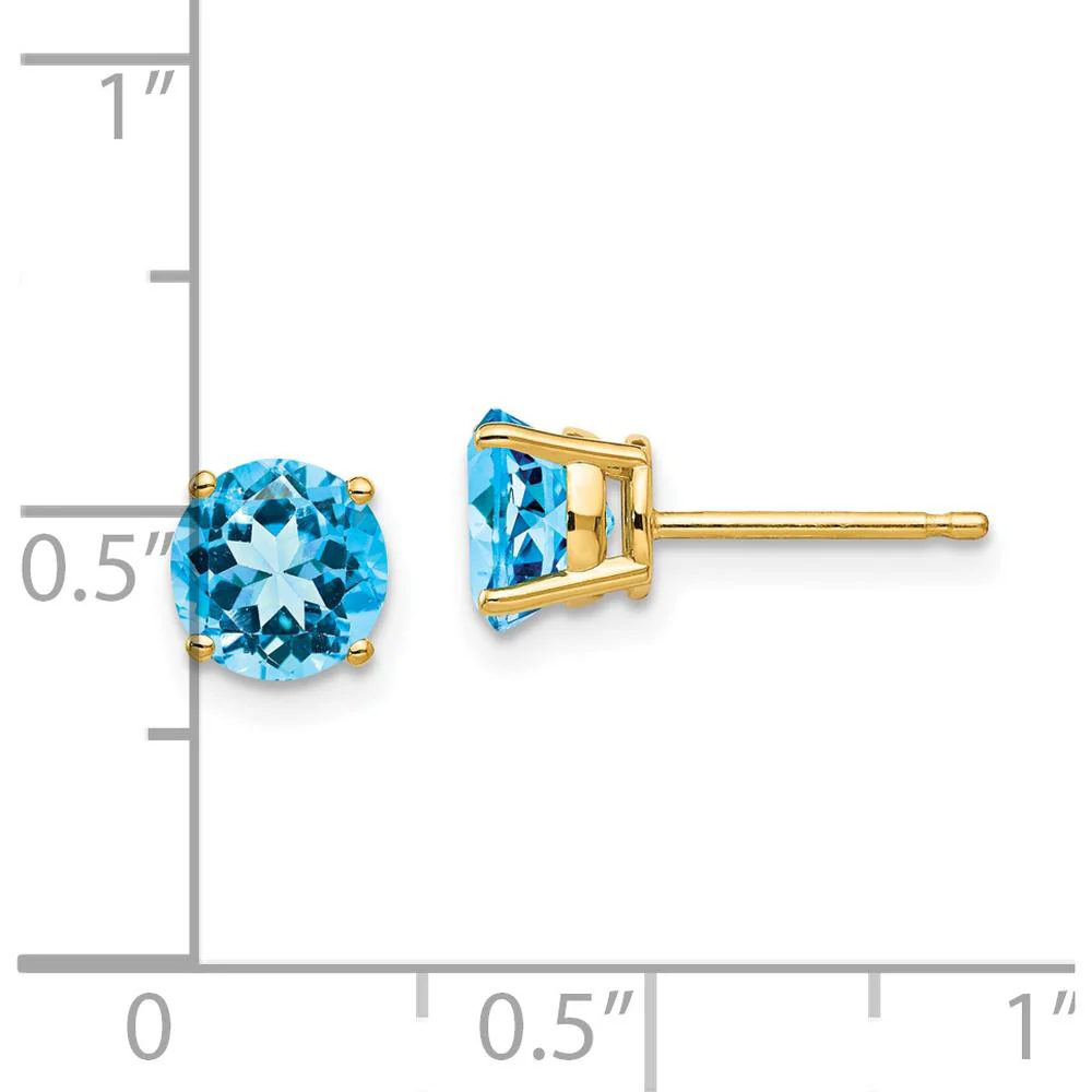 14K Yellow Gold 6mm Round Swiss Blue Topaz Stud Earrings - 1.05 Carat Total Gem Weight by Monteluci Fine Jewelry - Image 4