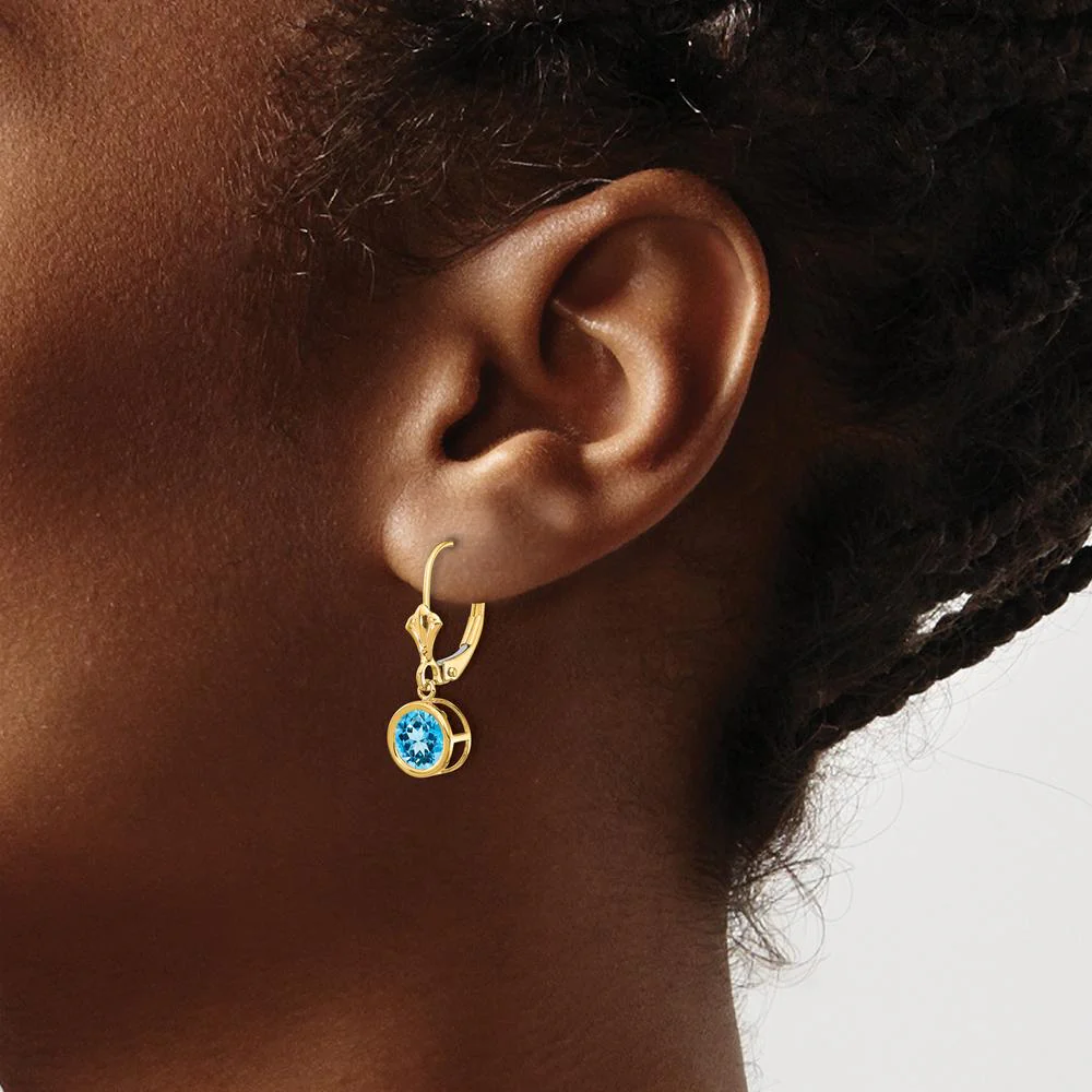 14K Yellow Gold 6mm Swiss Blue Topaz Drop Earrings - 1.05 Carat Total Gem Weight by Monteluci Fine Jewelry - Image 3