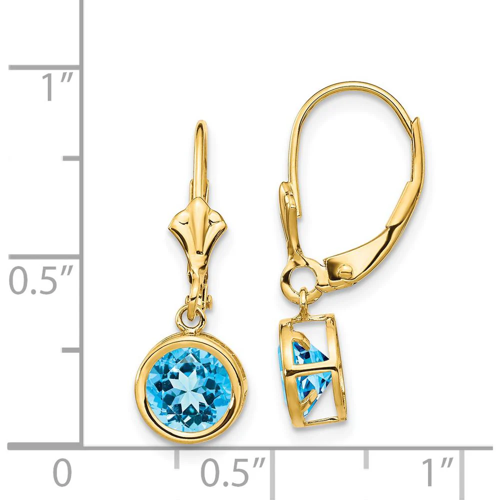 14K Yellow Gold 6mm Swiss Blue Topaz Drop Earrings - 1.05 Carat Total Gem Weight by Monteluci Fine Jewelry - Image 4