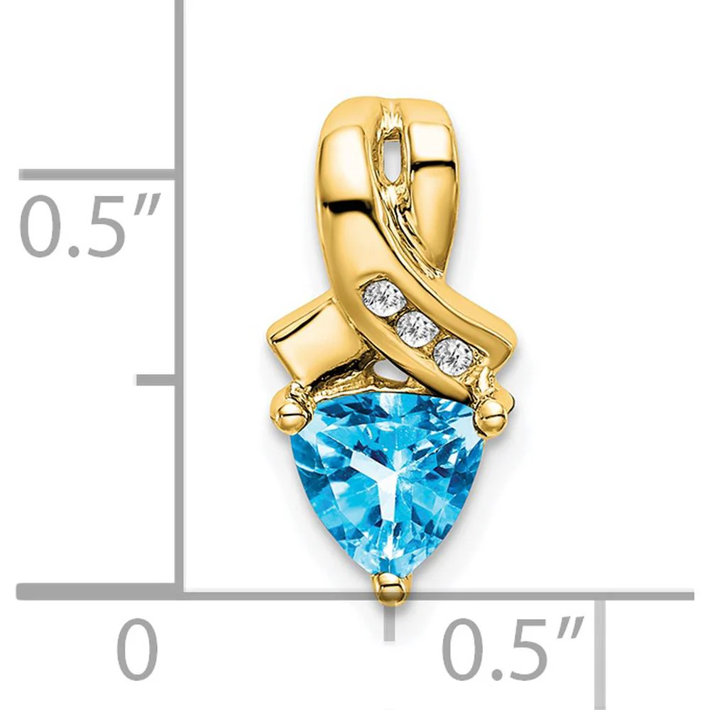 14K Yellow Gold 6mm Trillion Swiss Blue Topaz and Diamond Pendant - 1.1 Carat Total Topaz Weight by Lumare Gioia - Image 3