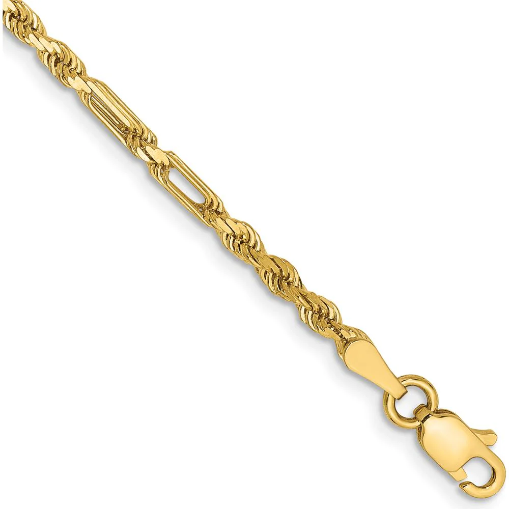 14K Yellow Gold 7" 2.5mm Diamond-Cut Milano Rope Bracelet with Lobster Clasp by Oro Pregiato