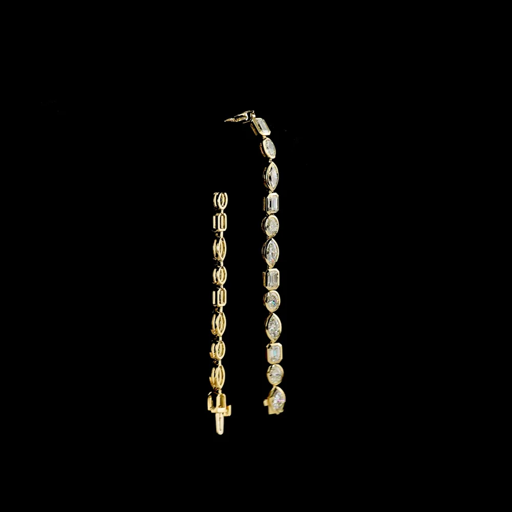14K Yellow Gold 7.25 Carat Mixed Shape Tennis Bracelet with Bezel Set Marquise, Emerald, and Oval Lab Diamonds - E-F Color VS Clarity - Covaloro Fine Jewelry - Image 3