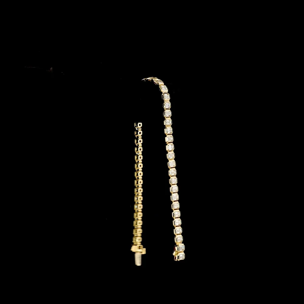 14K Yellow Gold 7.25" Tennis Bracelet with Bezel Set Emerald Cut Lab Diamonds - 8.01 Carat Total Weight - Covaloro Fine Jewelry - Image 3