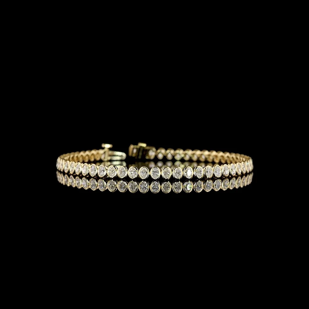 14K Yellow Gold 7.25" Tennis Bracelet with Bezel-Set Oval Cut Lab Diamonds - 3.38 Carat Total Diamond Weight - Covaloro Fine Jewelry