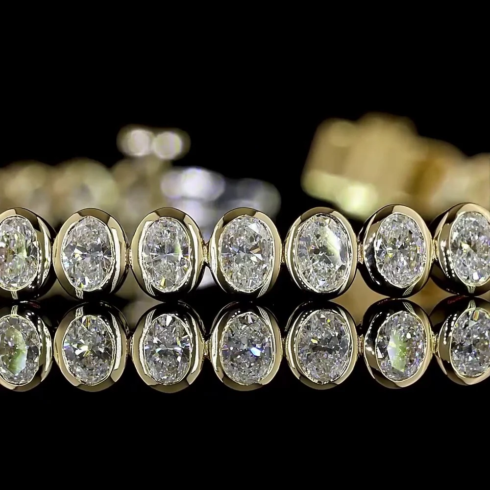 14K Yellow Gold 7.25" Tennis Bracelet with Bezel-Set Oval Cut Lab Diamonds - 3.38 Carat Total Diamond Weight - Covaloro Fine Jewelry - Image 2