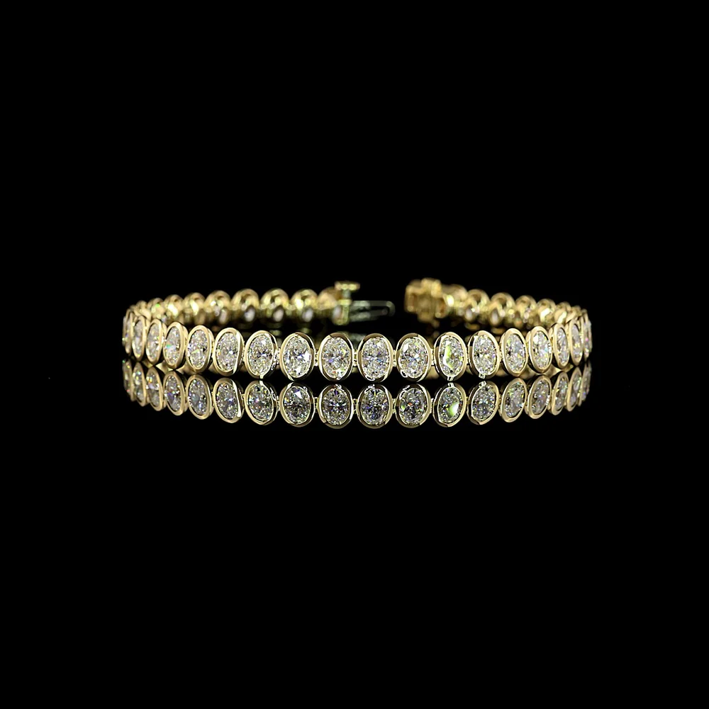 14K Yellow Gold 7.25" Tennis Bracelet with Bezel-Set Oval Cut Lab-Grown Diamonds - 8.21 Carat Total Weight, E-F Color VS Clarity - Covaloro Fine Jewelry