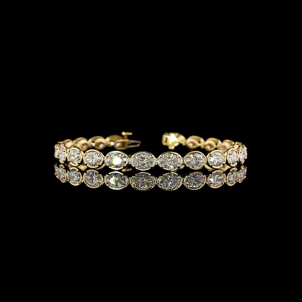 14K Yellow Gold 7.25" Tennis Bracelet with East-West Bezel-Prong Set Oval Lab Diamonds - 11.63 Carats Total Diamond Weight - Covaloro Fine Jewelry