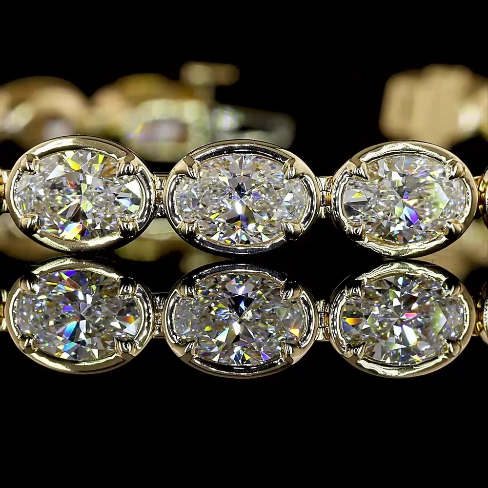 14K Yellow Gold 7.25" Tennis Bracelet with East-West Bezel-Prong Set Oval Lab Diamonds - 11.63 Carats Total Diamond Weight - Covaloro Fine Jewelry - Image 2