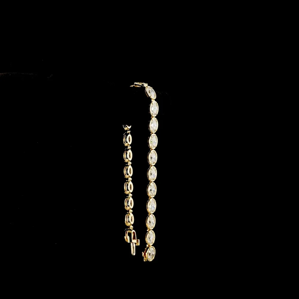 14K Yellow Gold 7.25" Tennis Bracelet with East-West Bezel-Prong Set Oval Lab Diamonds - 11.63 Carats Total Diamond Weight - Covaloro Fine Jewelry - Image 3