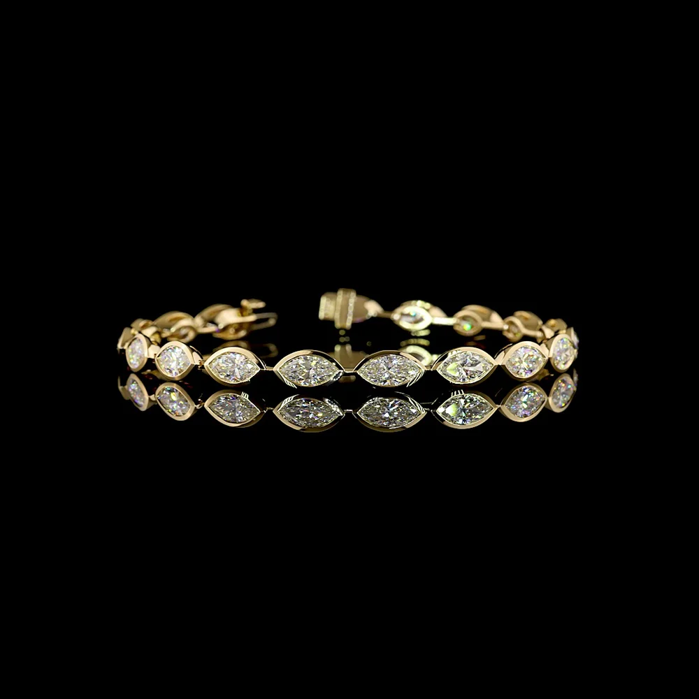 14K Yellow Gold 7.25" Tennis Bracelet with East-West Bezel Set Marquise Cut Lab Diamonds - 16.62 Carat Total Diamond Weight - Covaloro Fine Jewelry