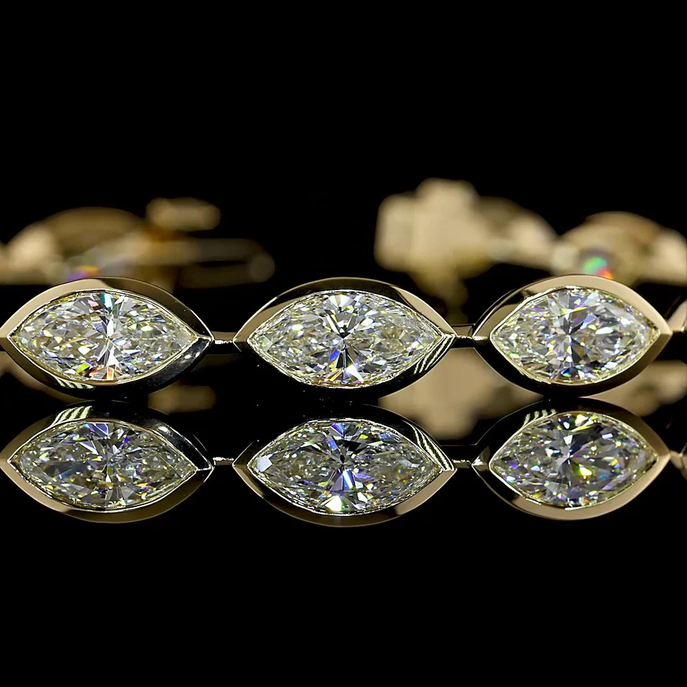 14K Yellow Gold 7.25" Tennis Bracelet with East-West Bezel Set Marquise Cut Lab Diamonds - 16.62 Carat Total Diamond Weight - Covaloro Fine Jewelry - Image 2