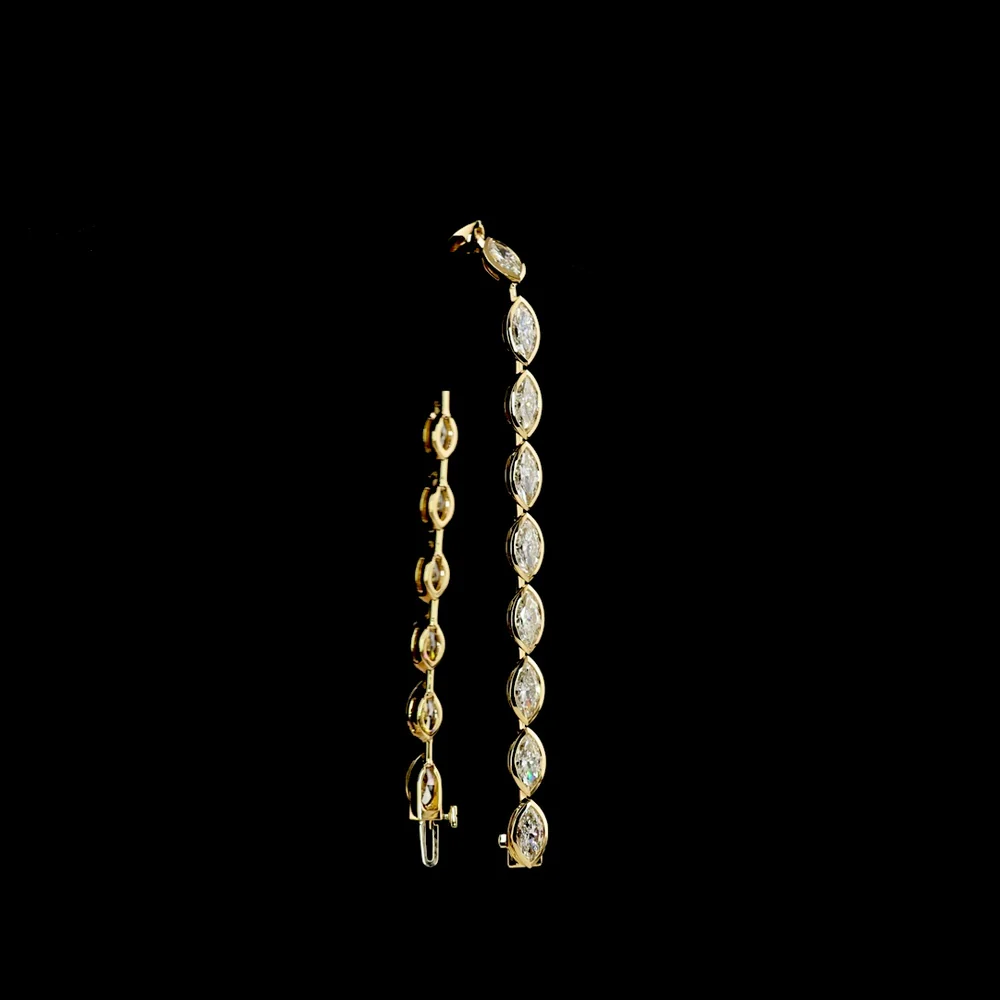 14K Yellow Gold 7.25" Tennis Bracelet with East-West Bezel Set Marquise Cut Lab Diamonds - 16.62 Carat Total Diamond Weight - Covaloro Fine Jewelry - Image 3