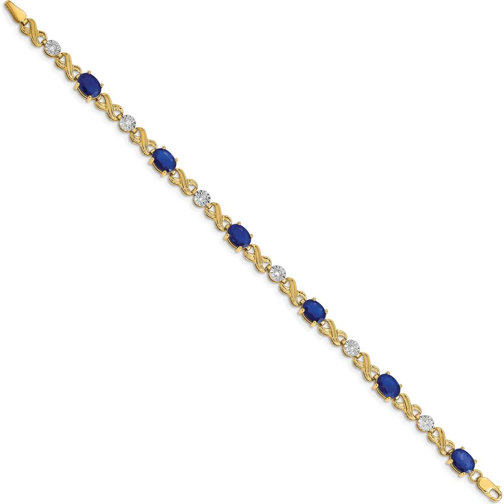 14K Yellow Gold 7.25" Tennis Bracelet with Oval Sapphires and Round Diamonds - 0.75 Carats Total Sapphire Weight, 0.21 Carats Total Diamond Weight by Monteluci Fine Jewelry - Image 2