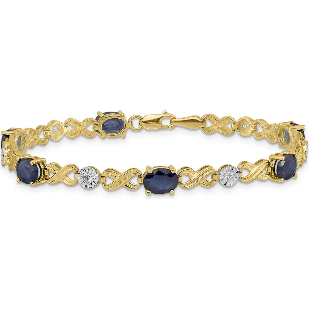 14K Yellow Gold 7.25" Tennis Bracelet with Oval Sapphires and Round Diamonds - 0.75 Carats Total Sapphire Weight, 0.21 Carats Total Diamond Weight by Monteluci Fine Jewelry - Image 3